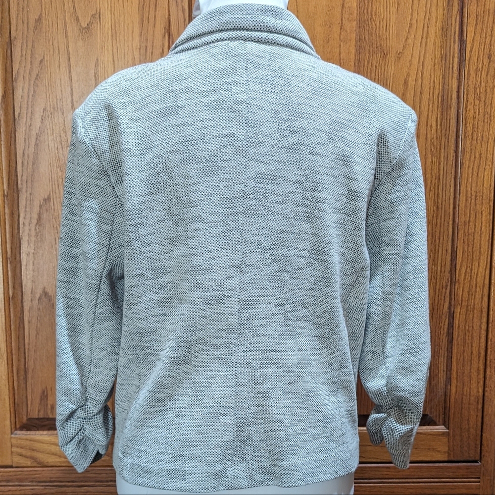 Versona S heathered grey twill look comfy stretch hip length jacket 3/4 sleeve - Picture 4 of 7